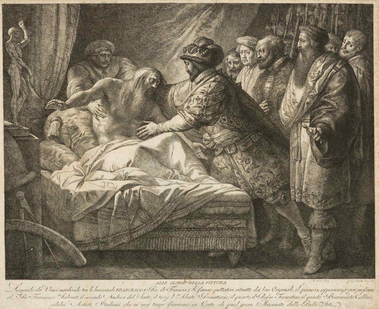 Allegori om maleri Leonardo da Vincis død, ca. 1790. af Giuseppe Cades