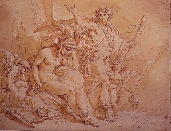 Bacchus og Ariadne, 1780 (blæk og vask på papir) af Giuseppe Cades