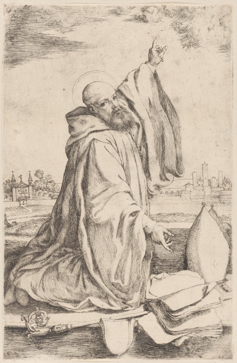 En hellig biskop af benediktinerordenen..., 1620-30. af Giuseppe Caletti