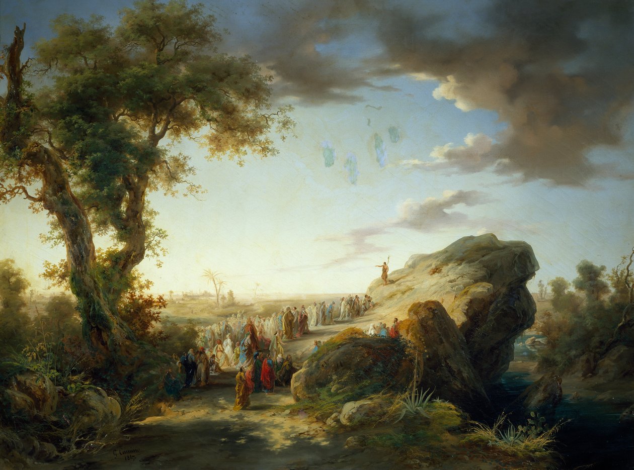 Italien, Aglie Ducal Castle, Johannes Døberens prædiken, af Giuseppe Camino (1818-1890), olie på lærred af Giuseppe Camino