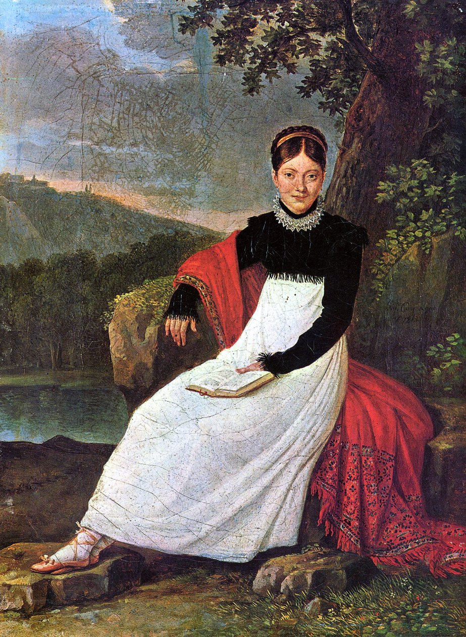 Dronning Caroline (Bonaparte) af Napoli i en traditionel neapolitansk bondedragt. af Giuseppe Cammarano