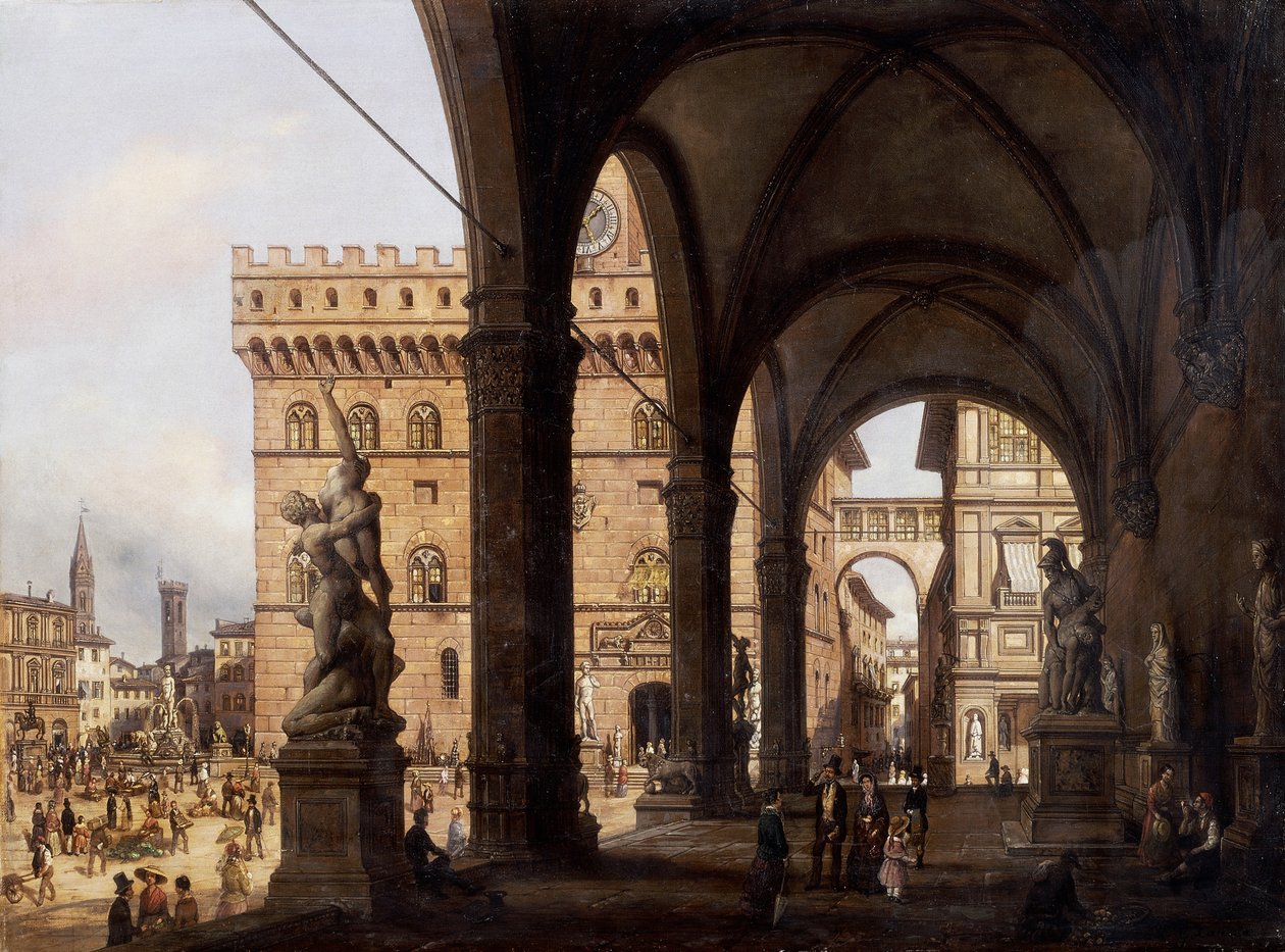 Firenze, Piazza della Signoria (Signoria-pladsen), af Giuseppe Cannella (1788-1847) af Giuseppe Canella