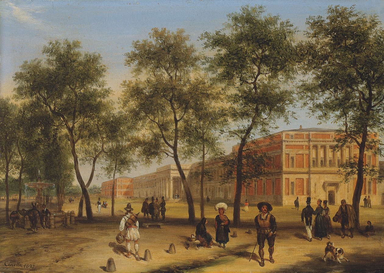 Formodet udsigt over Paseo del Prado med Prado-museet, Madrid, 1827 af Giuseppe Canella