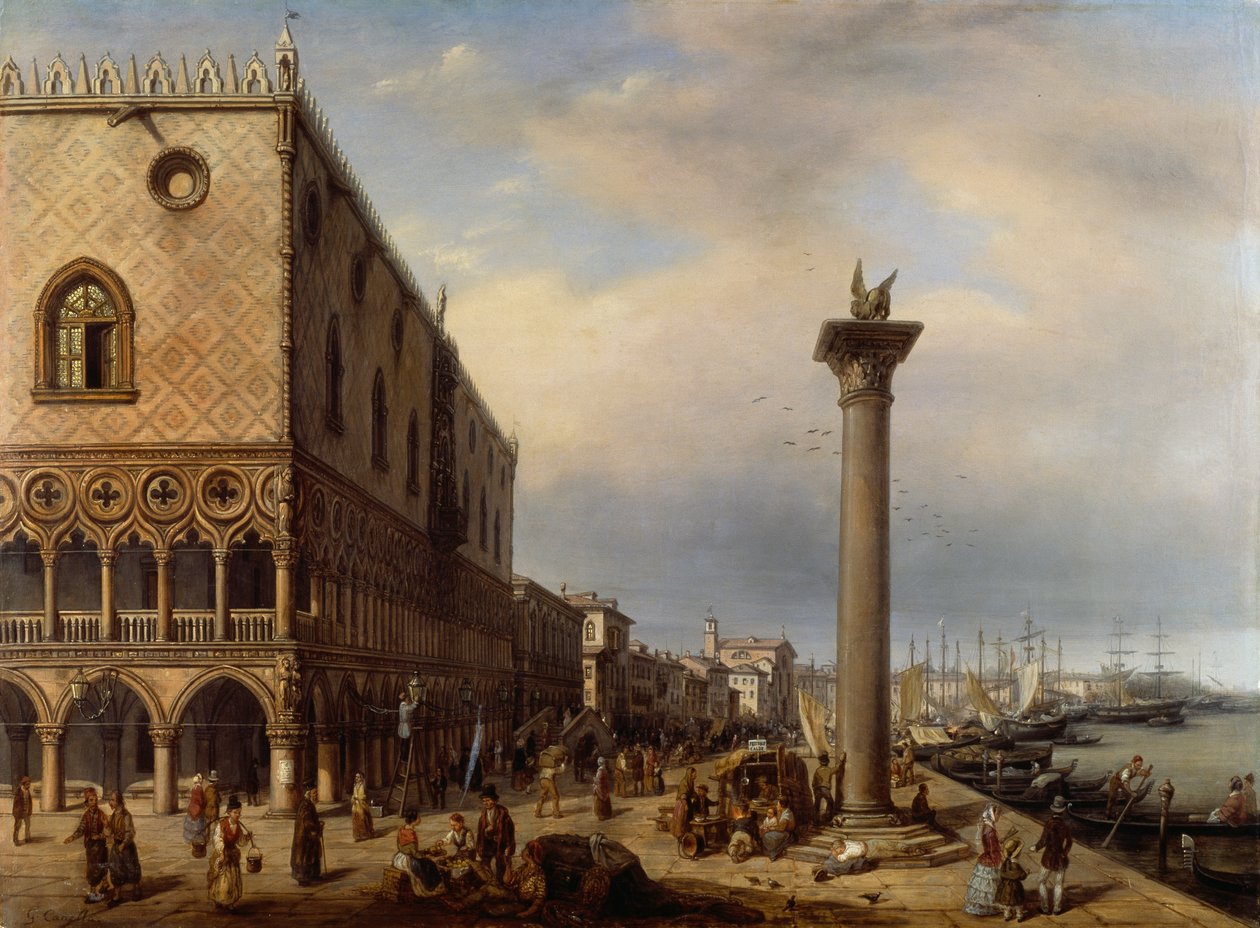 Riva degli Schiavoni (gangbro) i Venedig, af Giuseppe Cannella (1788-1847) af Giuseppe Canella