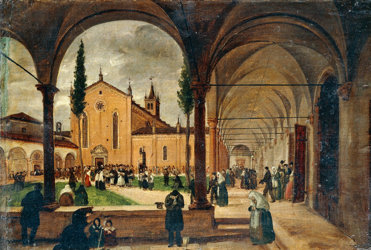 St Bernardinos kloster, af Giuseppe Canella (1788-1847), olie på lærred, 29x42 cm. af Giuseppe Canella