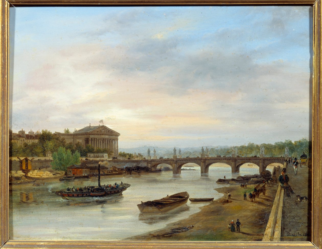 Palais Bourbon og Pont Louis XVI (Pont de la Concorde) set fra Quai des Tuileries i Paris. Maleri af Giuseppe Canella (1788-1847) EC.ITAL. af Giuseppe Canella