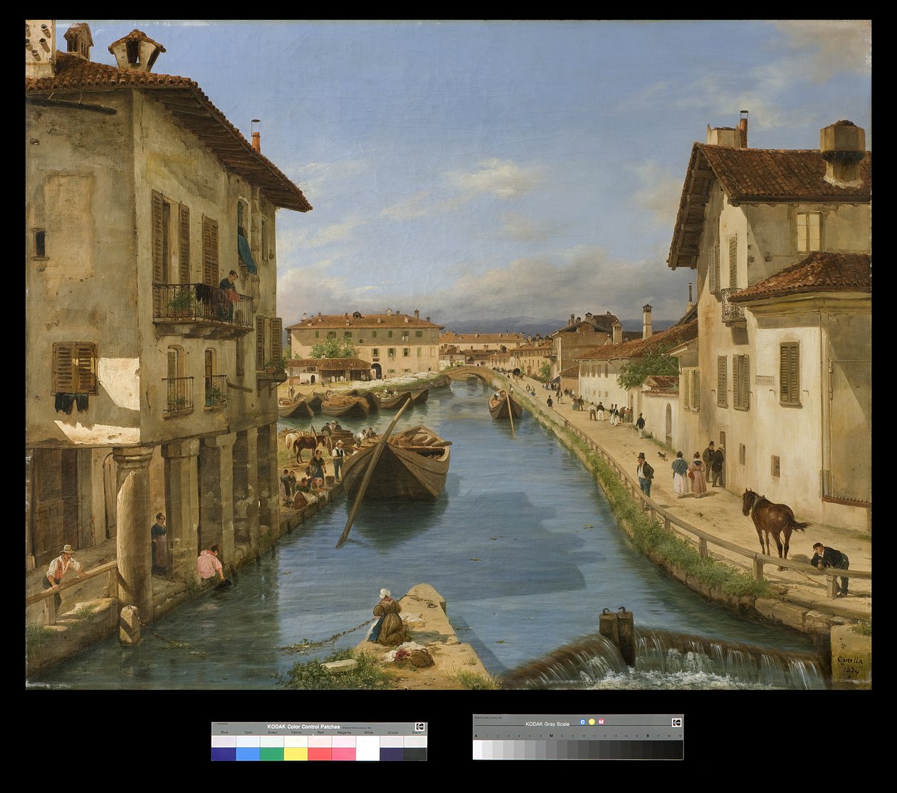Udsigt over Naviglio-kanalen fra San Marco-broen i Milano, 1834 af Giuseppe Canella