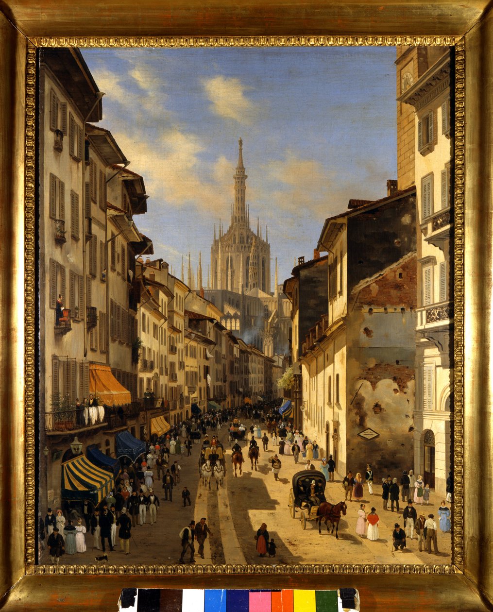 Udsigt over Corsia dei Servi (nuværende Corso Vittorio Emanuele) i Milano. Maleri af Giuseppe Canella (1788-1847) 1834 Milano, Milanos museum af Giuseppe Canella