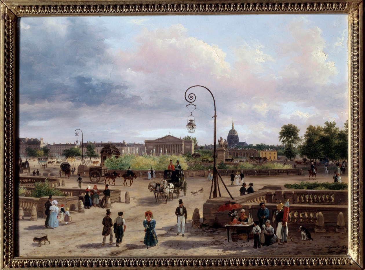 Udsigt over Place Louis XVI (nuværende Place de la Concorde) Maleri af Giuseppe Canella (1788-1847) 1829 Søn. 0,29x0,4 m Paris, Musee Carnavalet af Giuseppe Canella