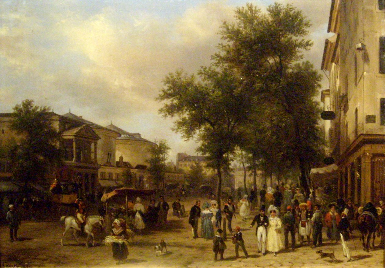 Udsigt over Boulevard Montmartre, Paris [med Théâtre des Variétés og Passage des Panoramas]. af Giuseppe Canella
