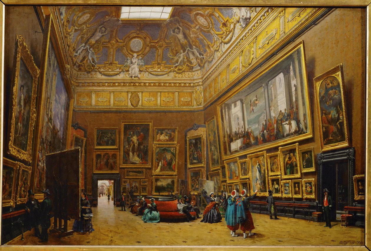 Salon Carre på Louvre-museet ... af Giuseppe Castiglione