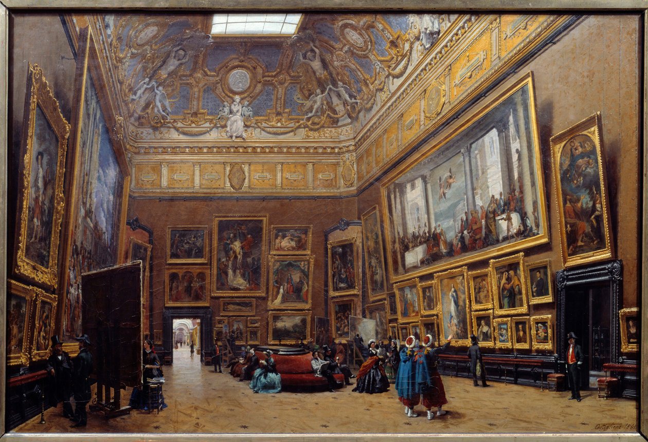 Udsigt over Salonpladsen i Louvre-museet Maleri af Giuseppe Castiglione (1829-1906) 1861 Søn. 0,69x1,03 m af Giuseppe Castiglione