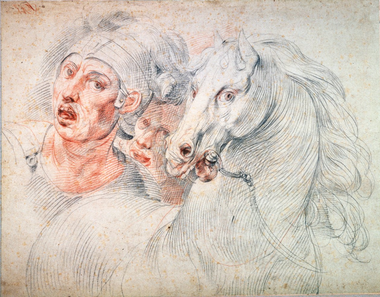 Studie af en hest og to soldater, begyndelsen af det 17. århundrede af Giuseppe Cesari