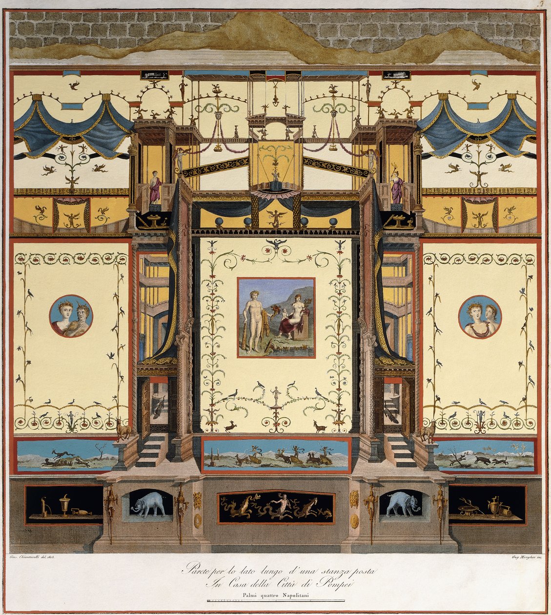 En lang væg i et værelse i et hus i Pompeji af Giuseppe Chiantarelli