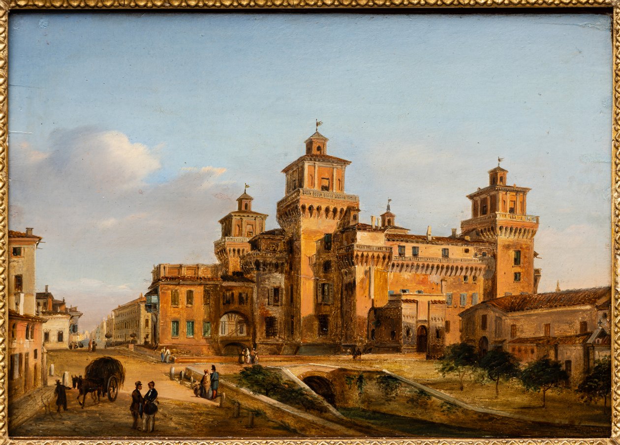 Ferrara Slot (olie på panel) af Giuseppe Chittò Barucchi