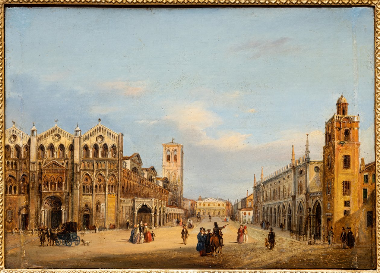 Trento og Trieste-pladsen i Ferrara (olie på panel) af Giuseppe Chittò Barucchi