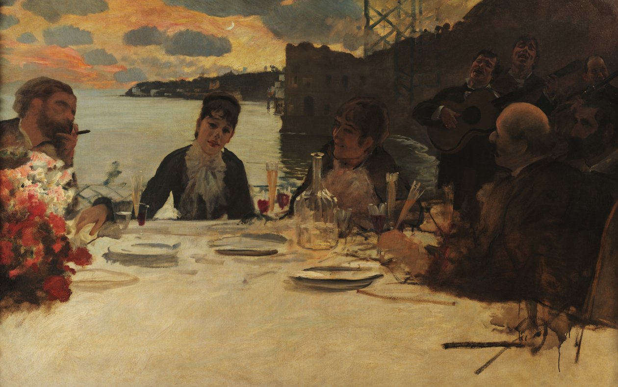 Italiensk:  Pranzo a Posillipo Frokost på Posillipo af Giuseppe de Nittis