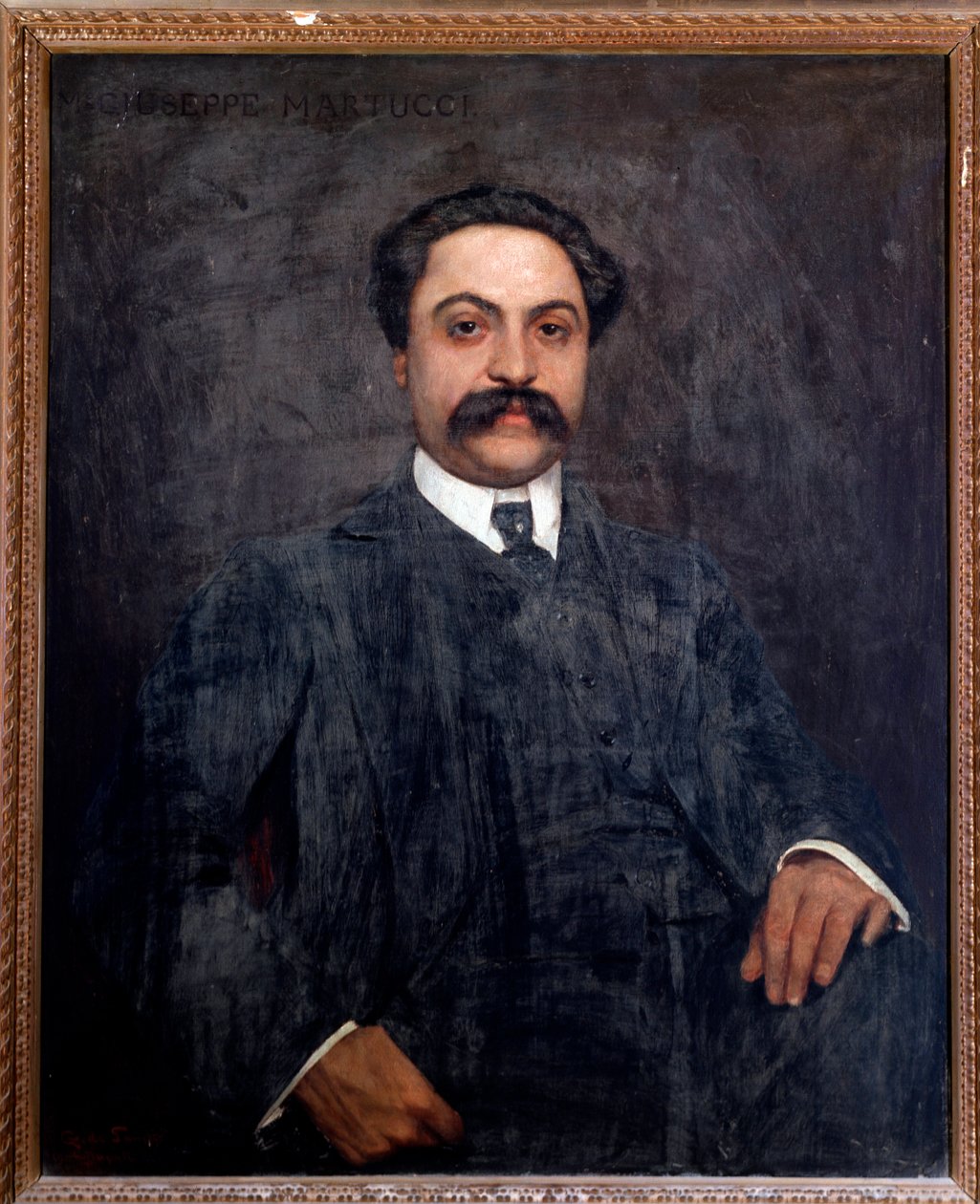 Portræt af Giuseppe Martucci (1856-1909) italiensk komponist, dirigent, pianist og lærer Maleri af Giuseppe de Sanctis (1858-1924) 1904 Bologna, borgerligt musikmuseum af Giuseppe De Sanctis