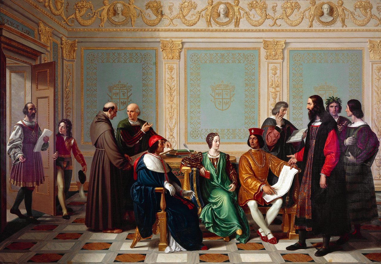 Leonardo da Vinci modtager bestilling på den sidste nadver ved Ludovico il Moros hof i Milano af Giuseppe Diotti