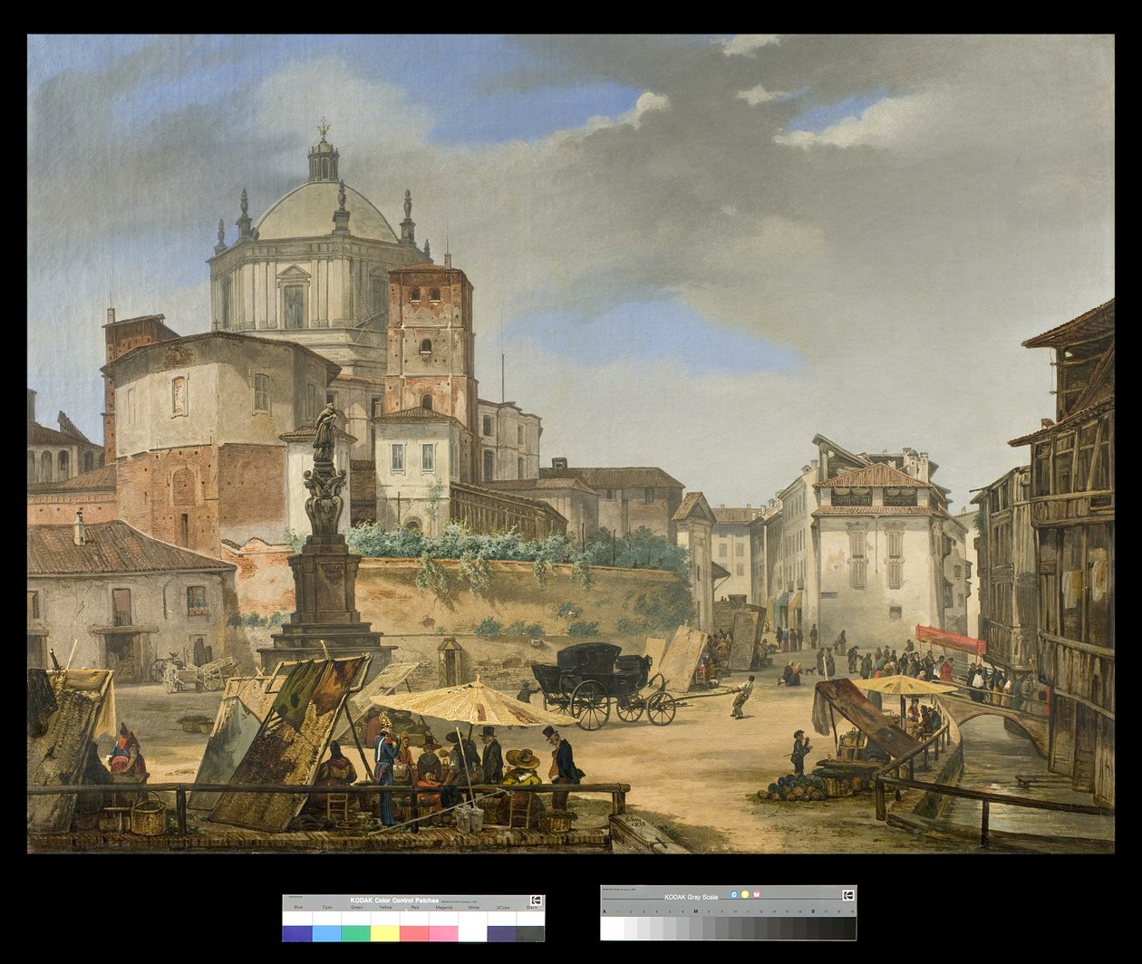 Udsigt over Piazza della Vetra i Milano, 1833 af Giuseppe Elena