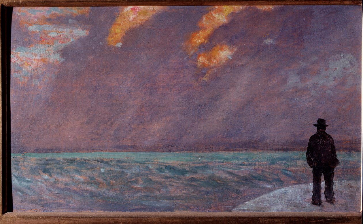 Solnedgang på havet (olie på lærred af Giuseppe Fattori