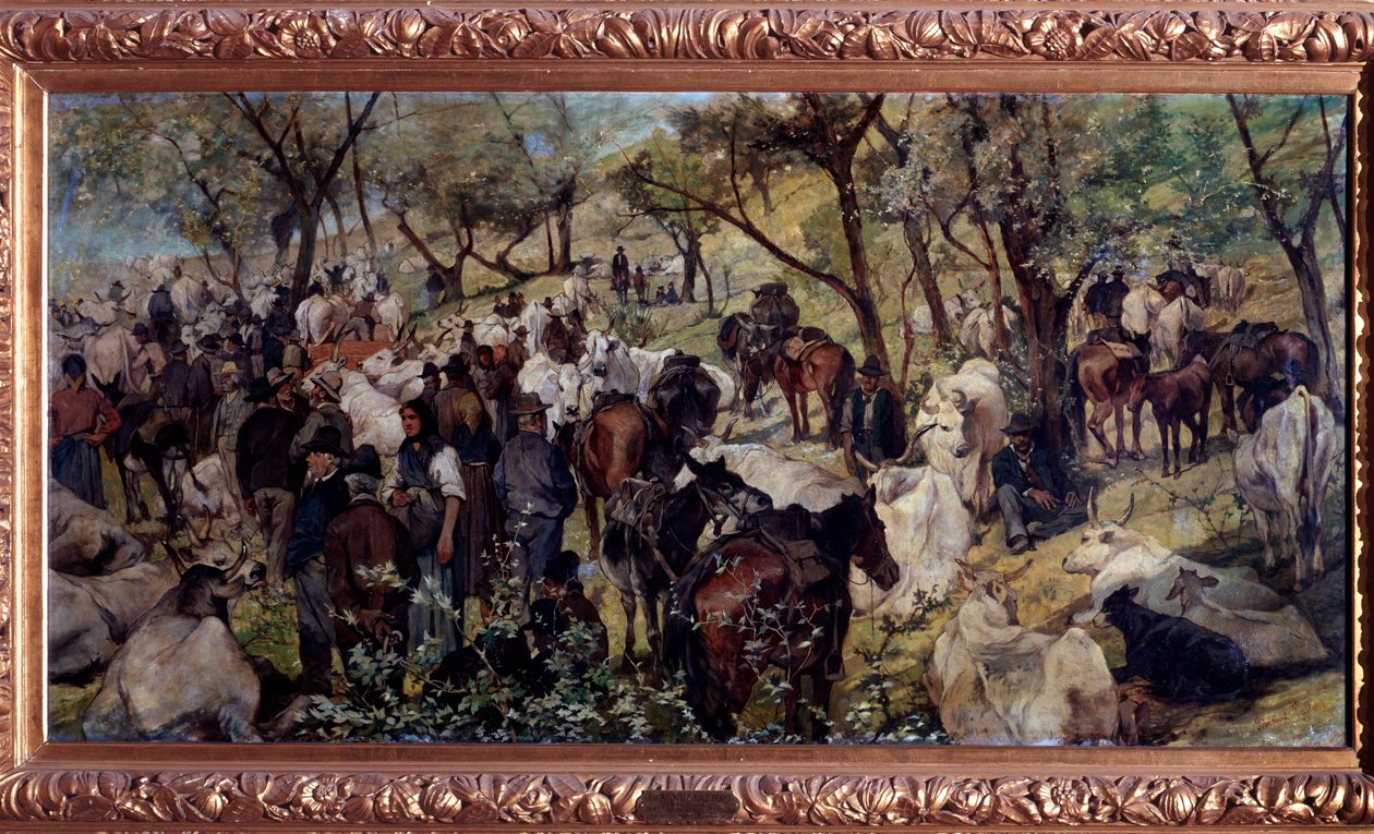 Markedet i San Godenzo, Toscana (olie på lærred af Giuseppe Fattori