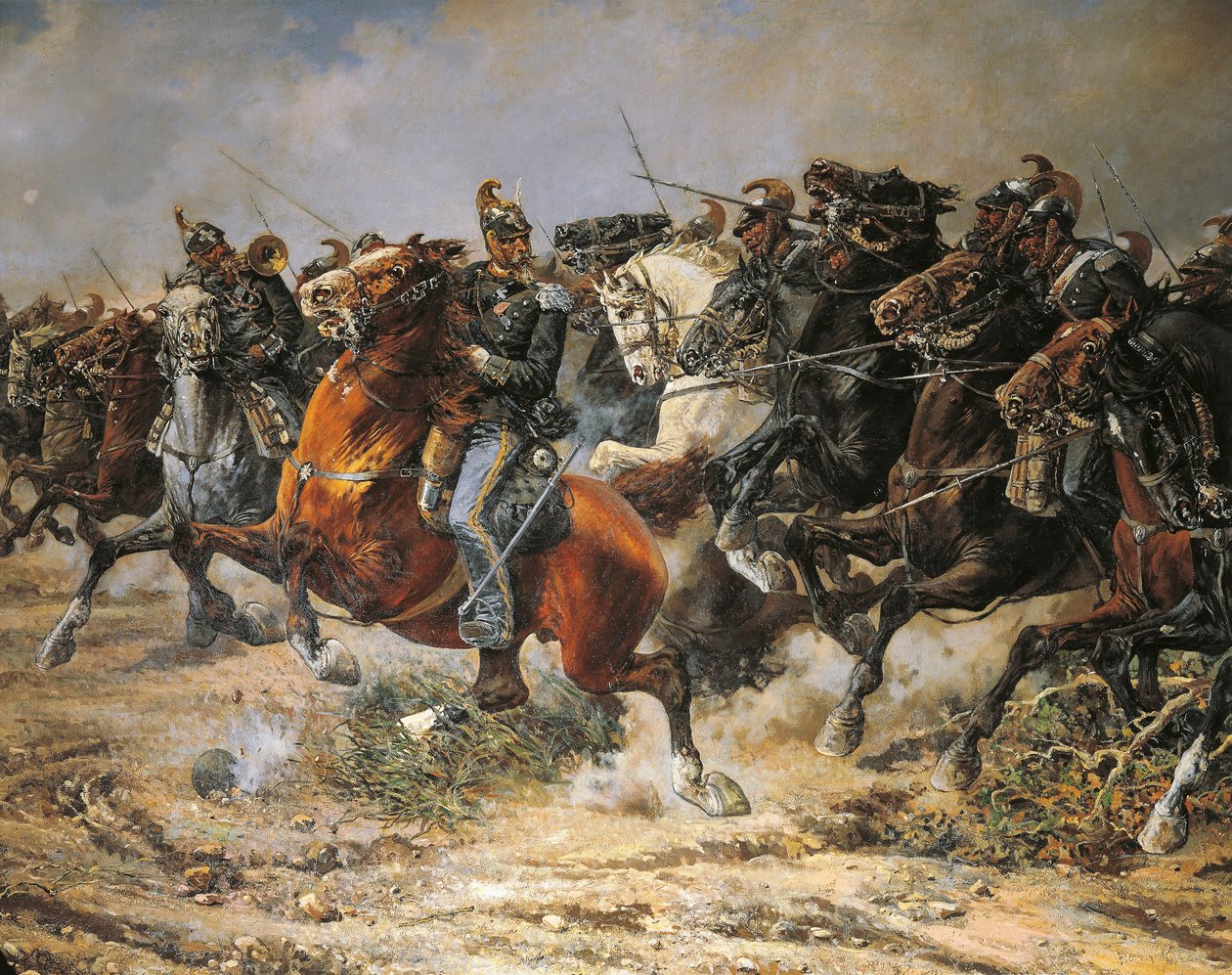 Tredje uafhængighedskrig, anklage over Genova-kavaleriet ved Custoza, 24. juni 1866, malet af Giuseppe Gabani af Giuseppe Gabani