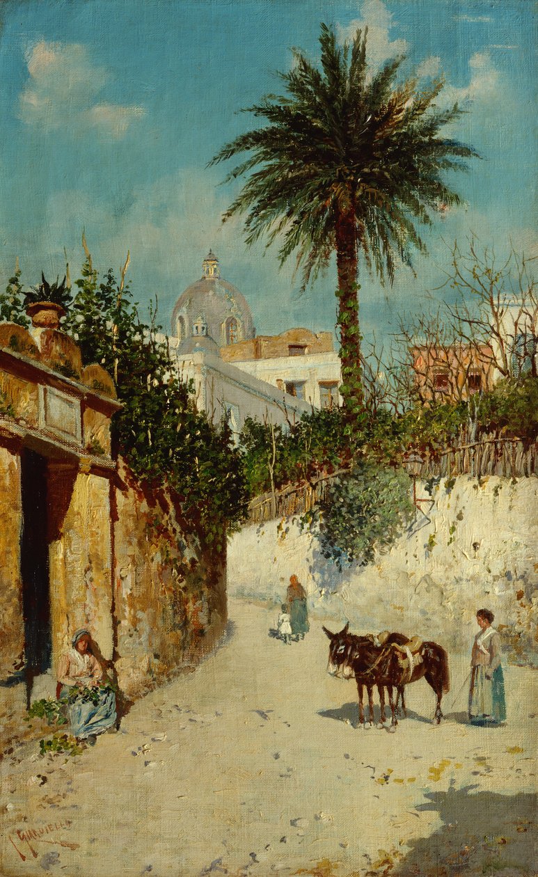 Et gadebillede i Napoli (olie på lærred) af Giuseppe Giardiello