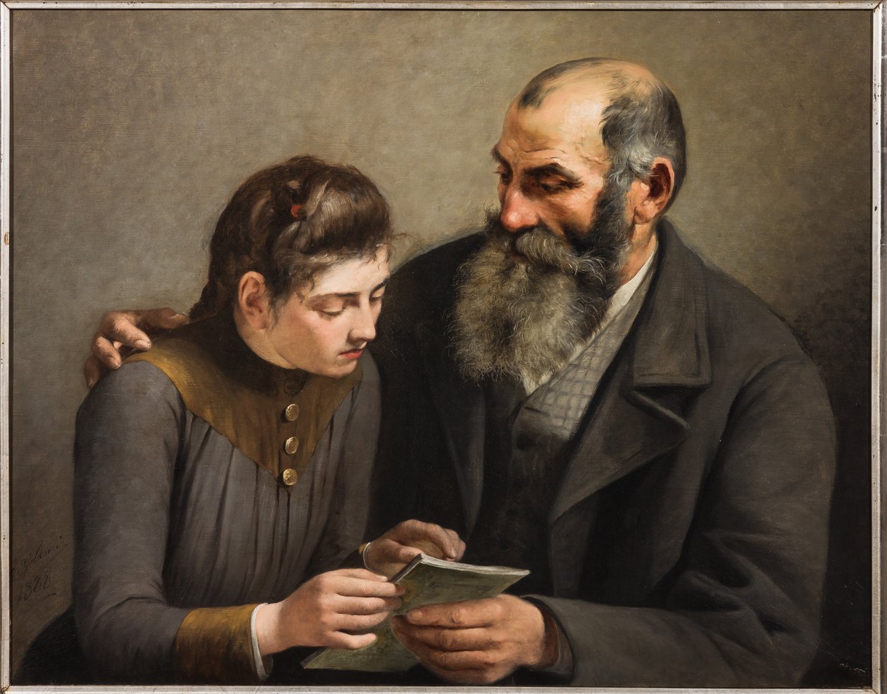 Læreren og pigen (olie på lærred) af Giuseppe Goldoni