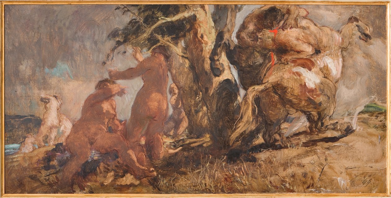 De badende og en kentaur (olie på krydsfiner) af Giuseppe Graziosi