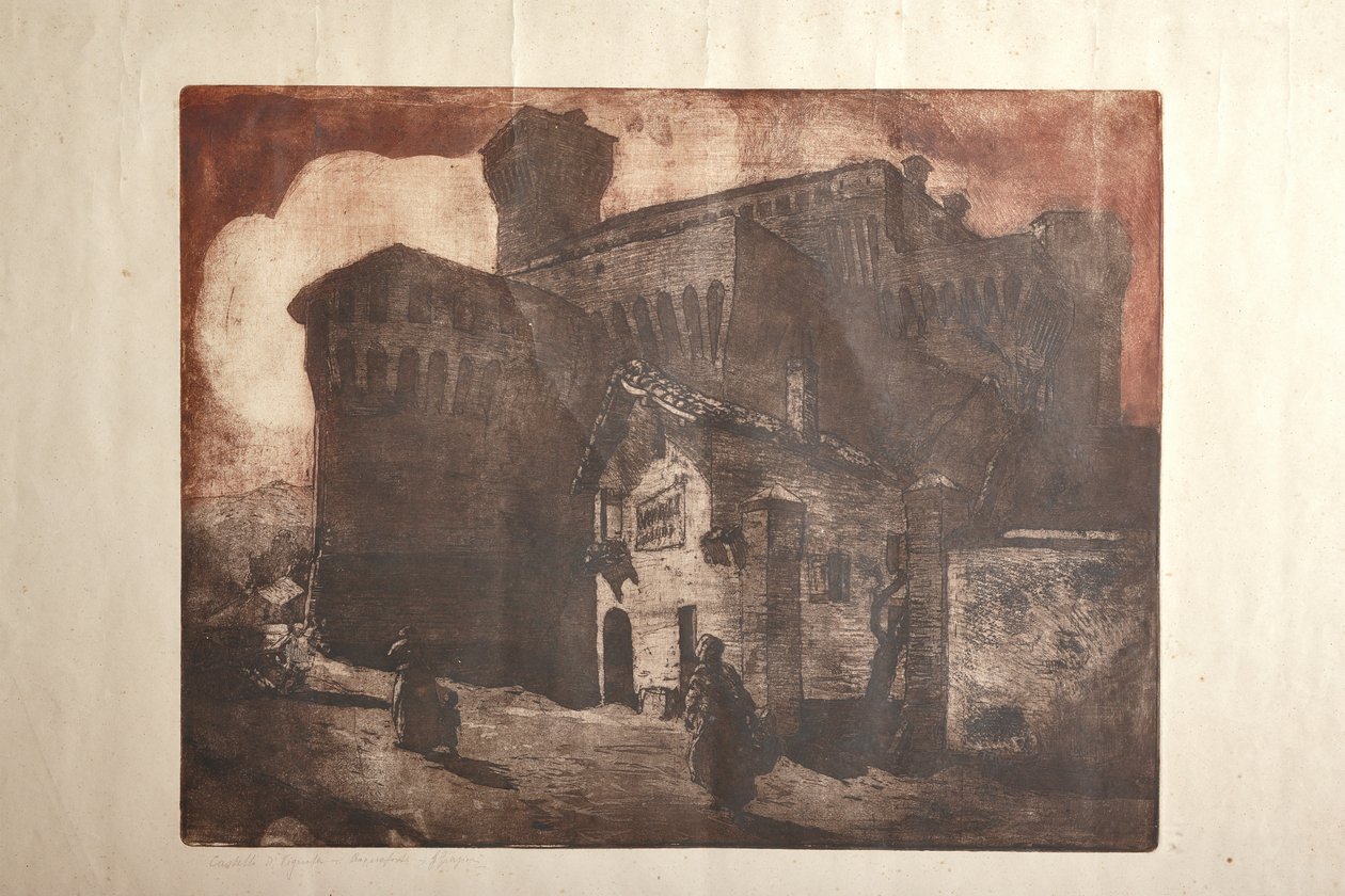 Slottet i Vignola (ætsning og akvatinte på papir, tallerken) af Giuseppe Graziosi