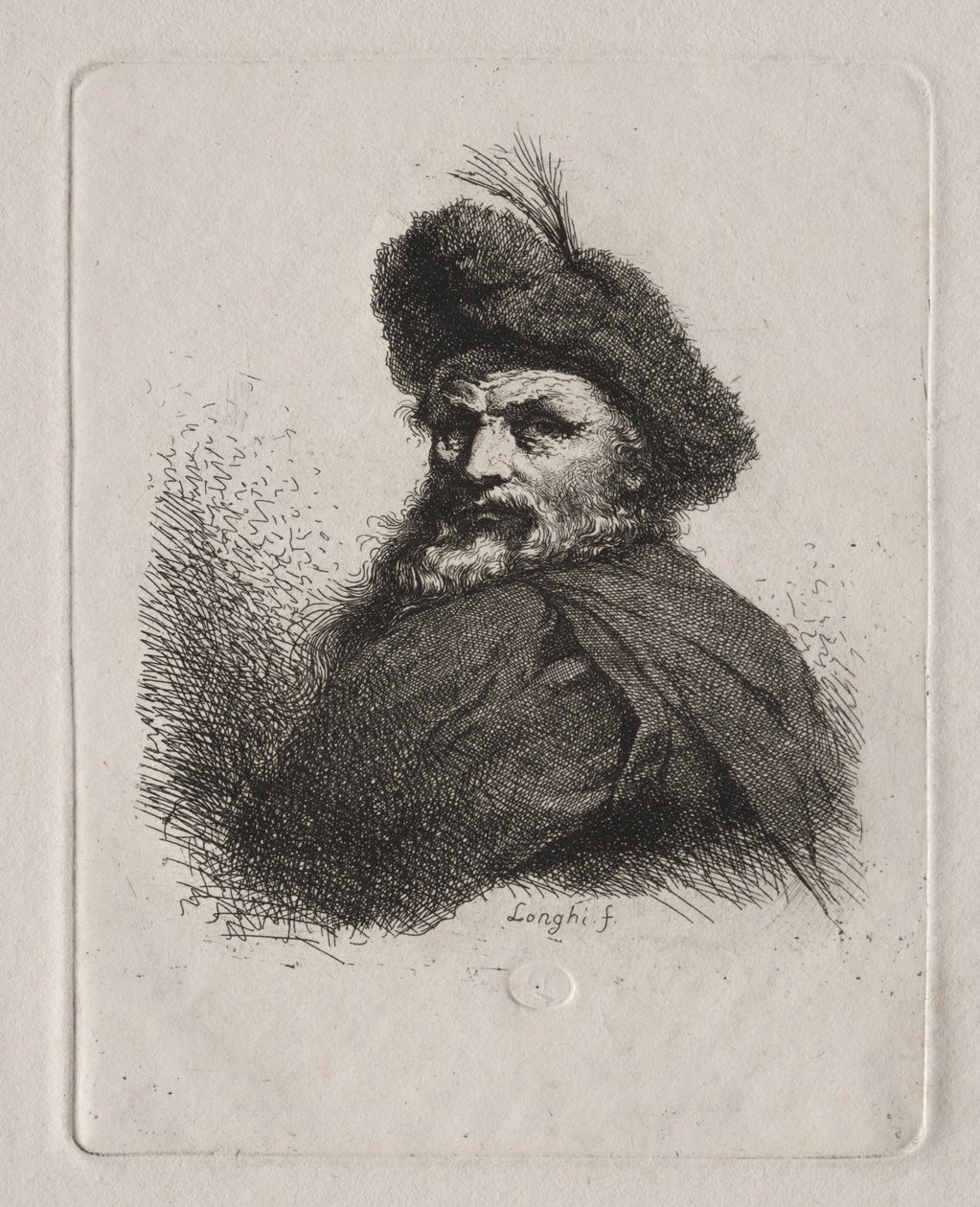 Buste af en mand med en pelshue. af Giuseppe Longhi