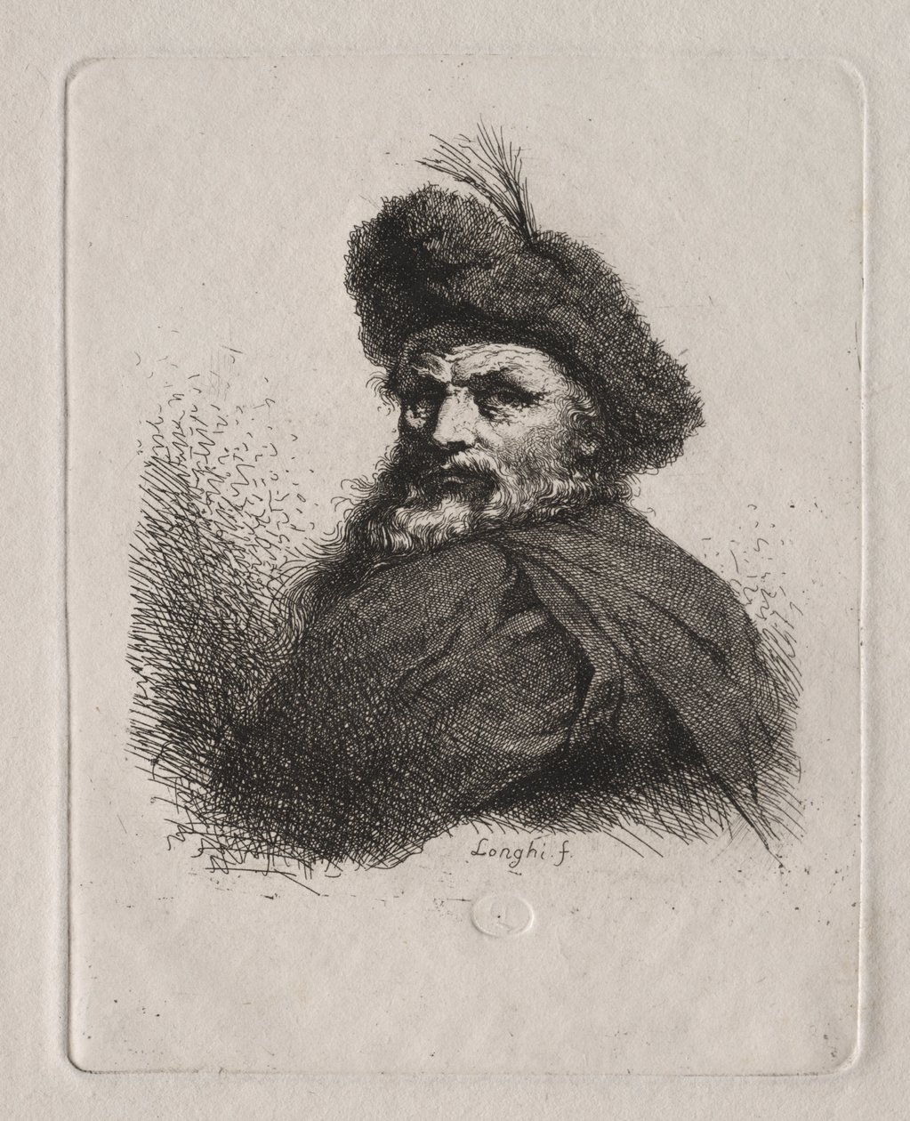Buste af en mand med en pelshue af Giuseppe Longhi