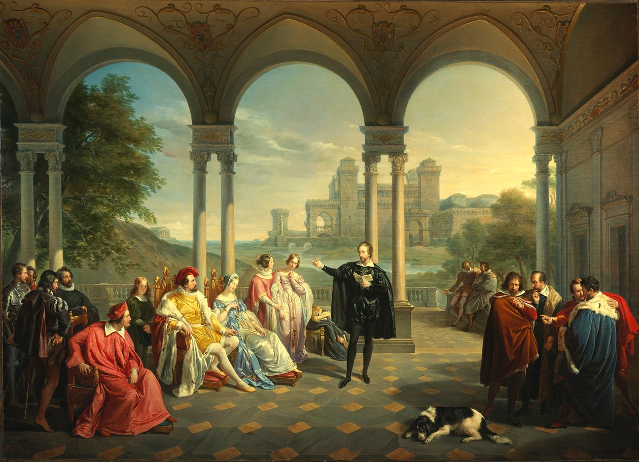 Torquato Tasso læser La Gerusalemme Liberata ved domstolen i Ferrara, 1841. af Giuseppe Mancinelli