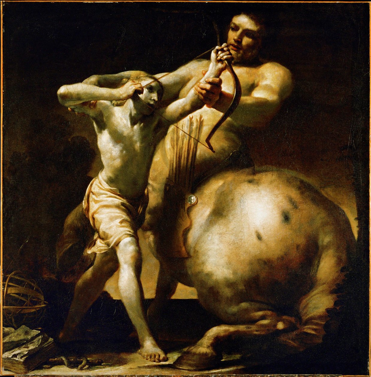 Kentauren Chiron underviser den unge Achill i bueskydning ... (olie på lærred) af Giuseppe Maria (1665 1747) Crespi