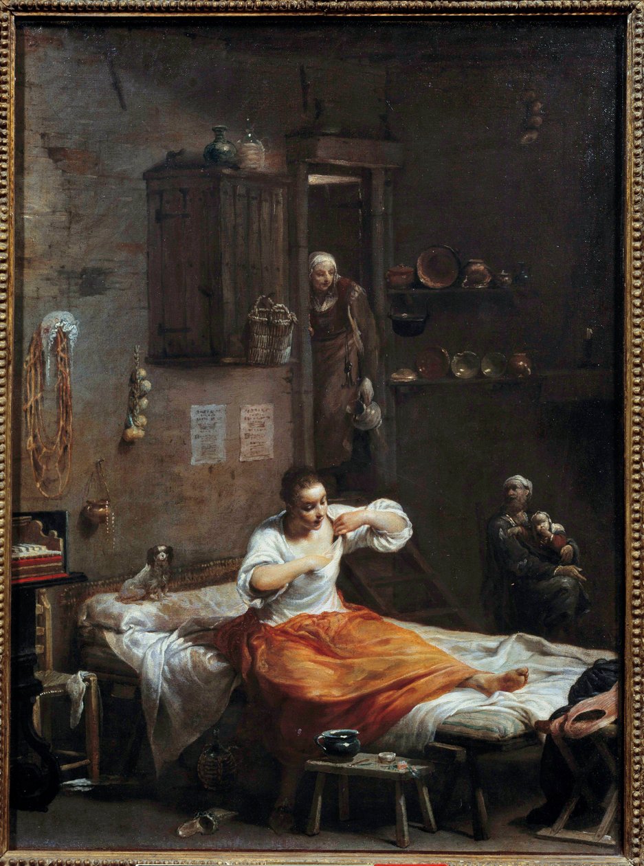 La woman à la puce Maleri af Giuseppe Crespi (1665-1747) 1700-tallet søn. 0,54 x 0,40 m af Giuseppe Maria Crespi