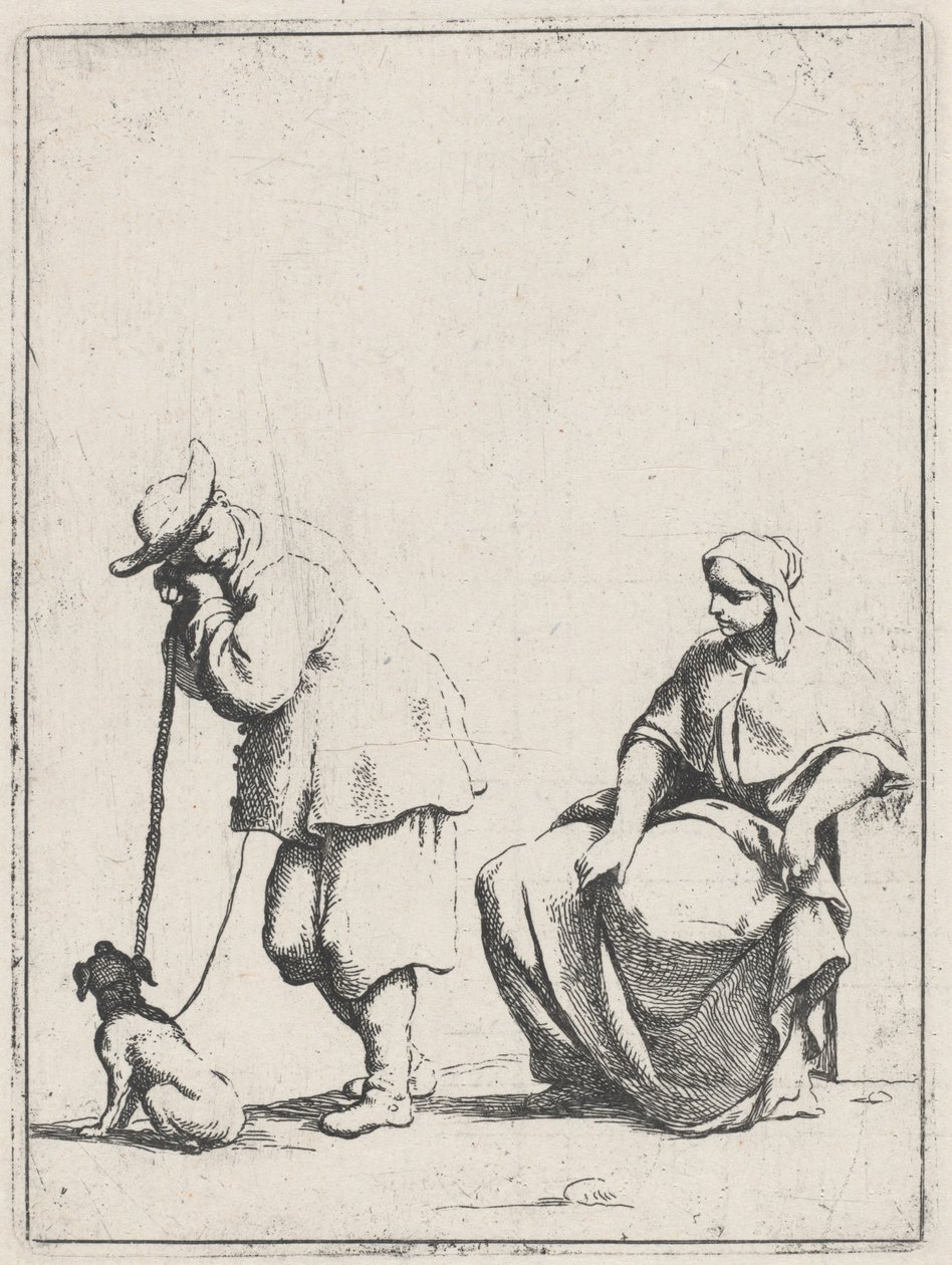 Stående Bonde med en Hund og en siddende Kvinde af Giuseppe Maria Crespi