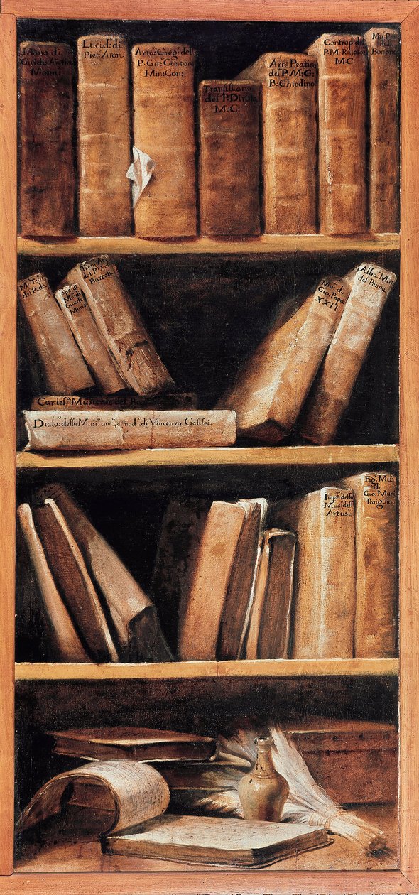 Stilleben bibliotek med musikbøger. Maleri af Giuseppe Maria Crespi dit lo Spagnolo (spanieren) (1665-1747) 1715 Bologna, Musikkonservatoriet af Giuseppe Maria Crespi
