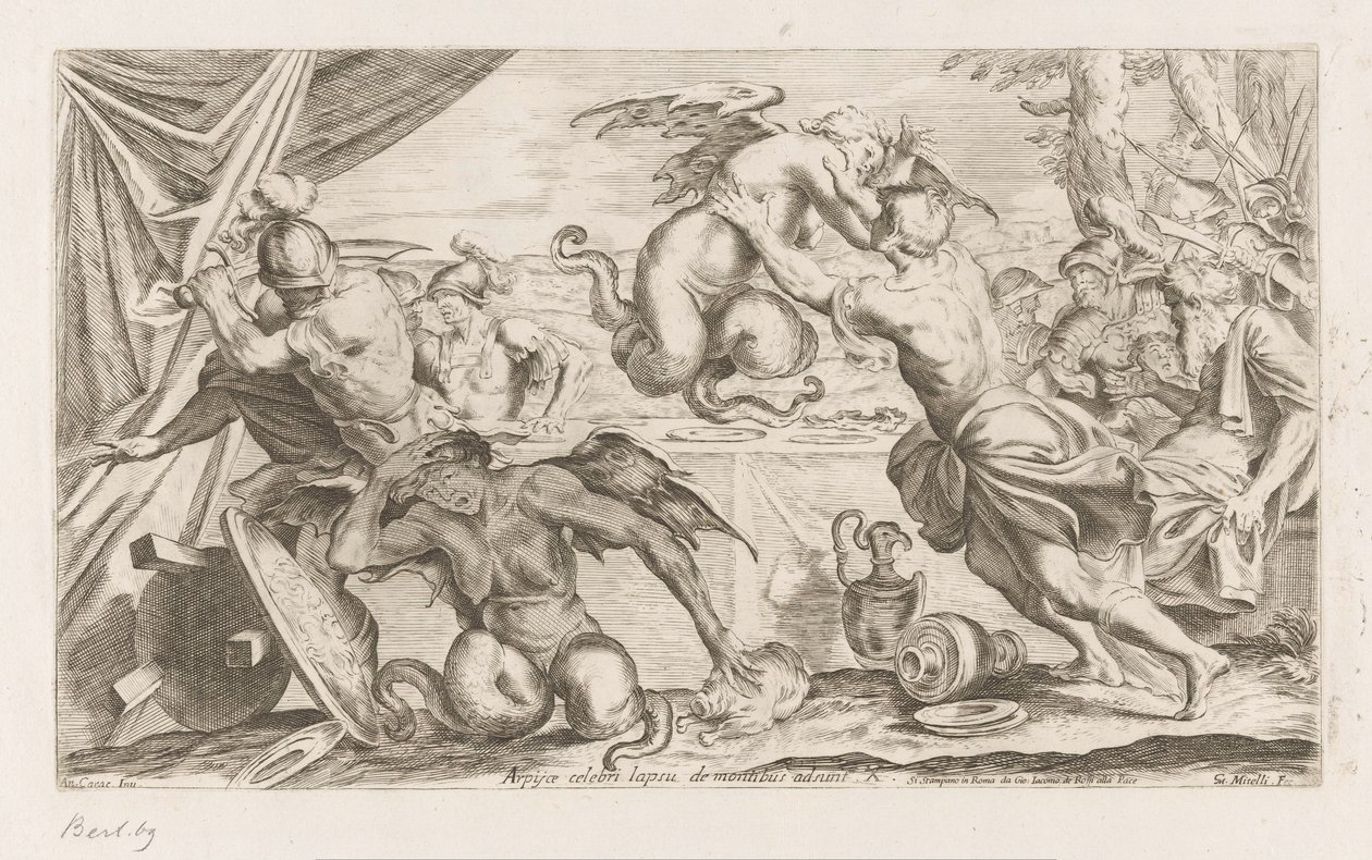 Aeneas og hans kammerater kæmper mod harpierne Arpijae celebri lapsu de montibus adsunt (titel på objekt) Wanderings of Aeneas (serietitel) L