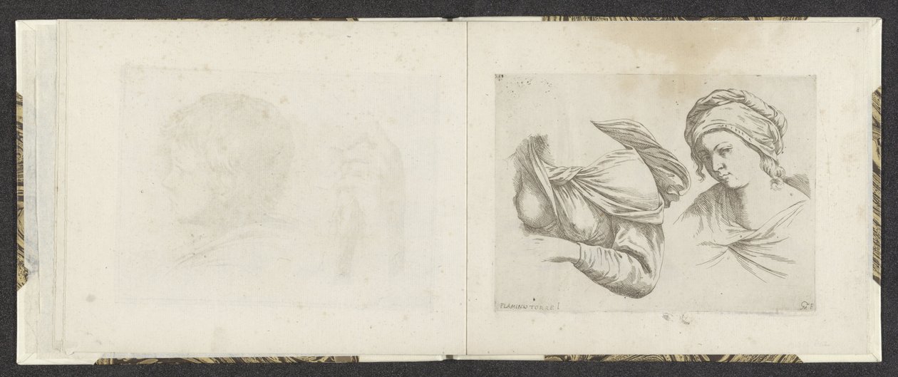 Overkrop af en kvinde og buste af en kvinde Tegningseksempler (serietitel) Mitelli dybtryk (serietitel) af Giuseppe Maria Mitelli