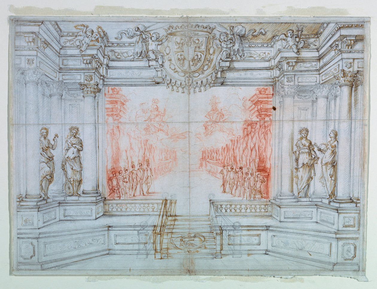 Tegning, scenografi: Ballet Cele, 1674 af Giuseppe Maria Mitelli