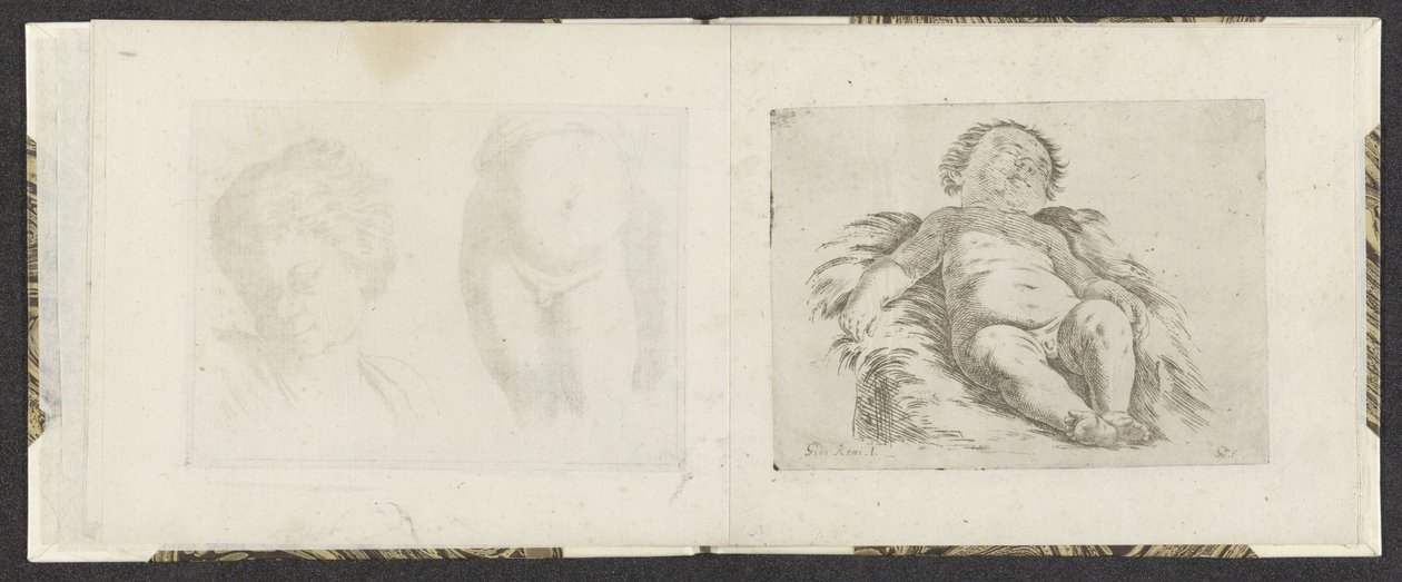 Liggende nøgen baby Tegningseksempler (serietitel) Mitelli dybtryk (serietitel) af Giuseppe Maria Mitelli