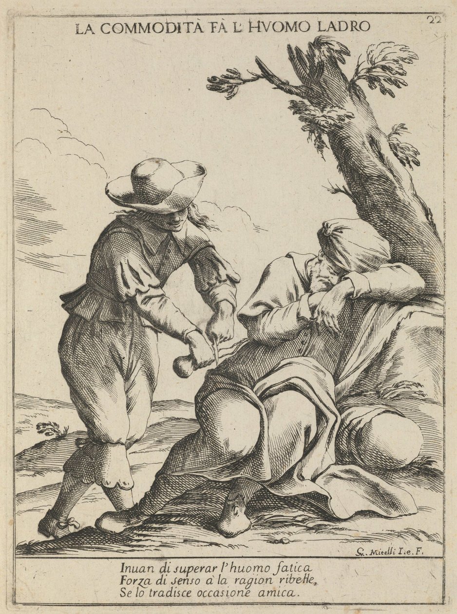 Mulighed gør en tyv. Komfort gør en tyv, 1678 af Giuseppe Maria Mitelli