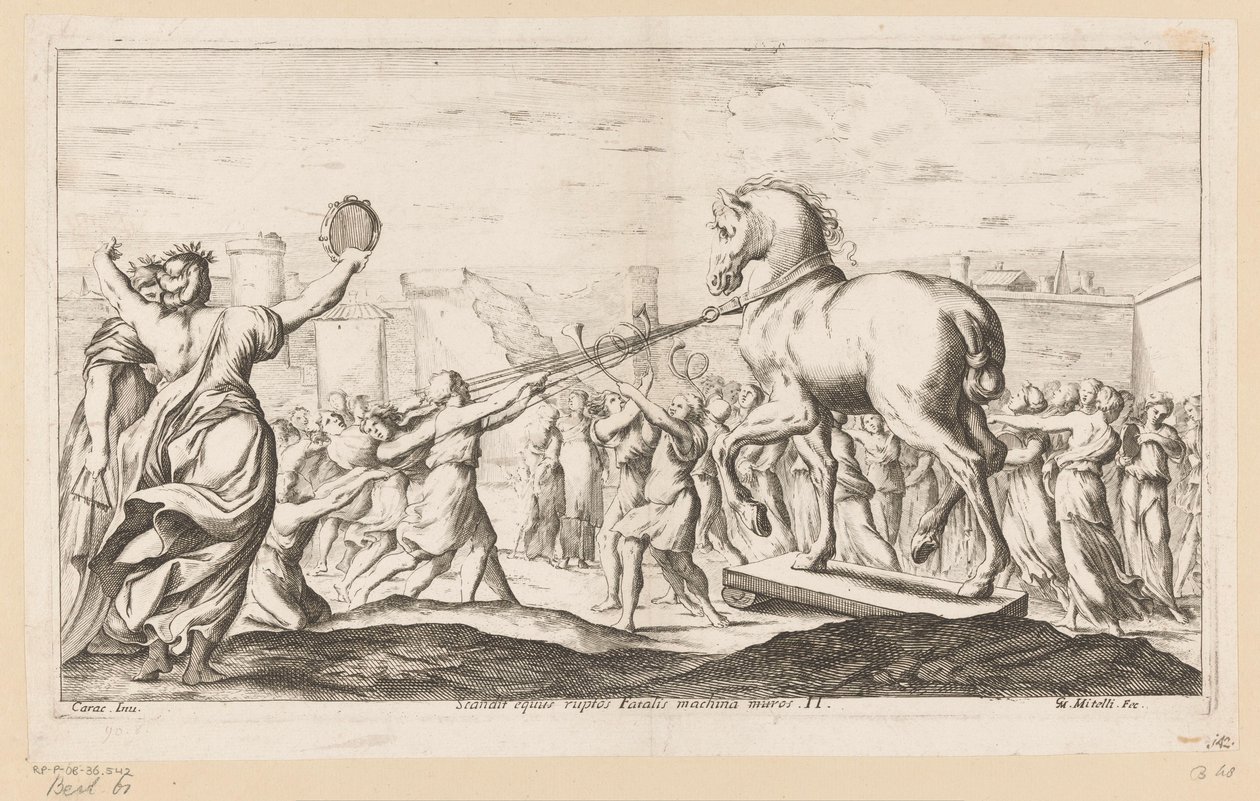 Trojansk hest er bragt ind Scandit equus ruptos Fatalis machina muros (titel på objekt) Wanderings of Aeneas (serietitel) L
