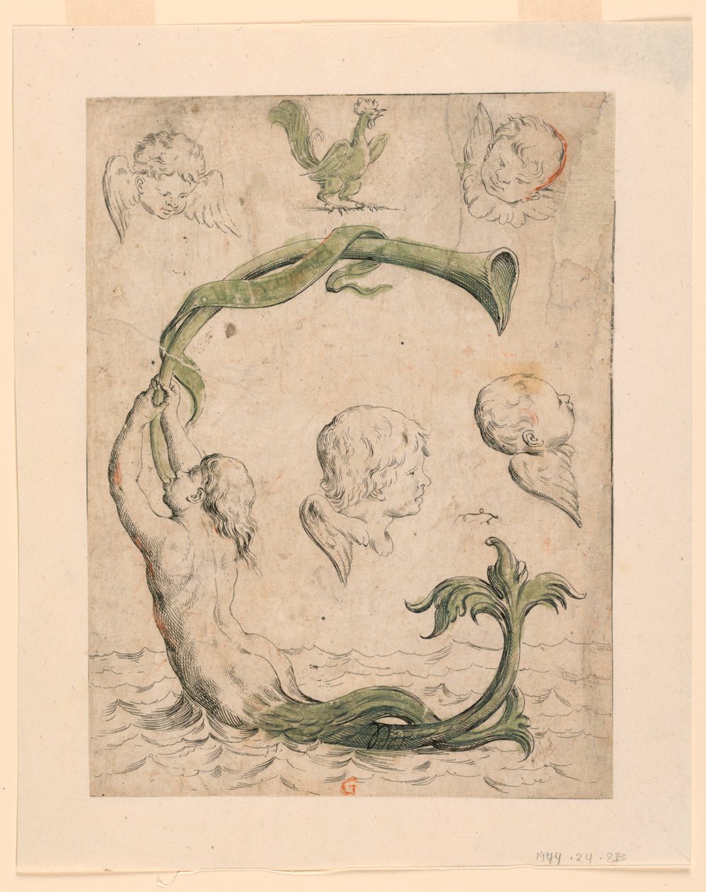 Proof for fire plader af "Alfabeto in Sogno" [Drømmealfabet]: Bogstav G af Giuseppe Maria Mitelli