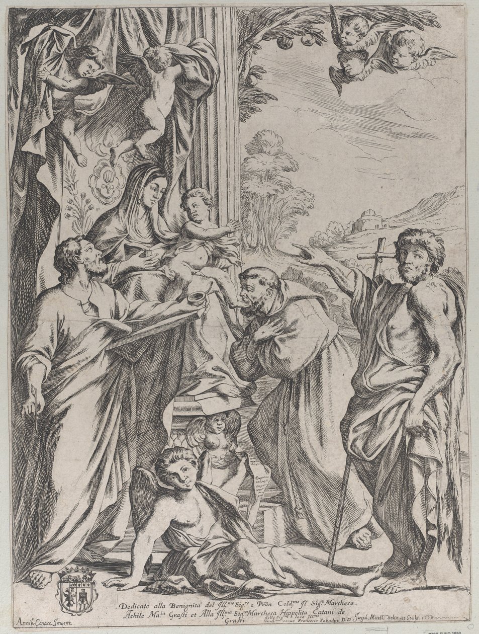 Jomfruen på tronen med tre hellige, 1668. af Giuseppe Maria Mitelli