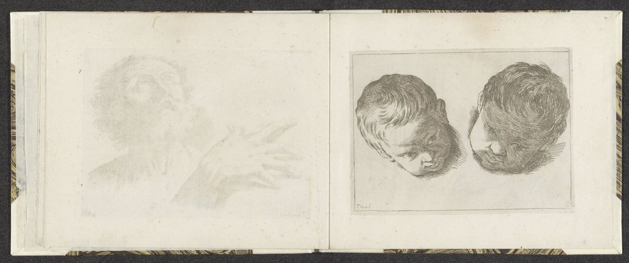 To hoveder af små børn Tegningseksempler (serietitel) Mitelli dybtryk (serietitel) af Giuseppe Maria Mitelli