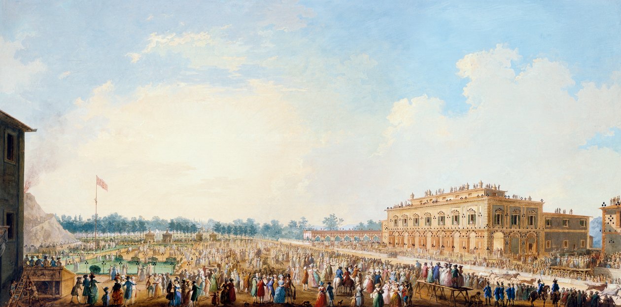 Fejring på Cascine til ære for Ferdinand III, Berbers kapløb foran kasinoet af Giuseppe Maria Terreni