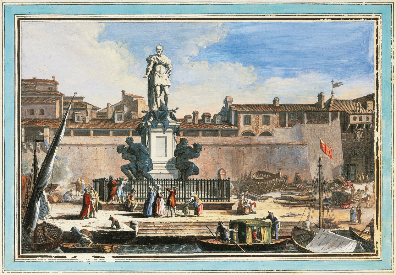 Udsigt over Livorno: Quattro Mori monument (De fire maurere), af Giuseppe Maria Terreni, illustration af Giuseppe Maria Terreni