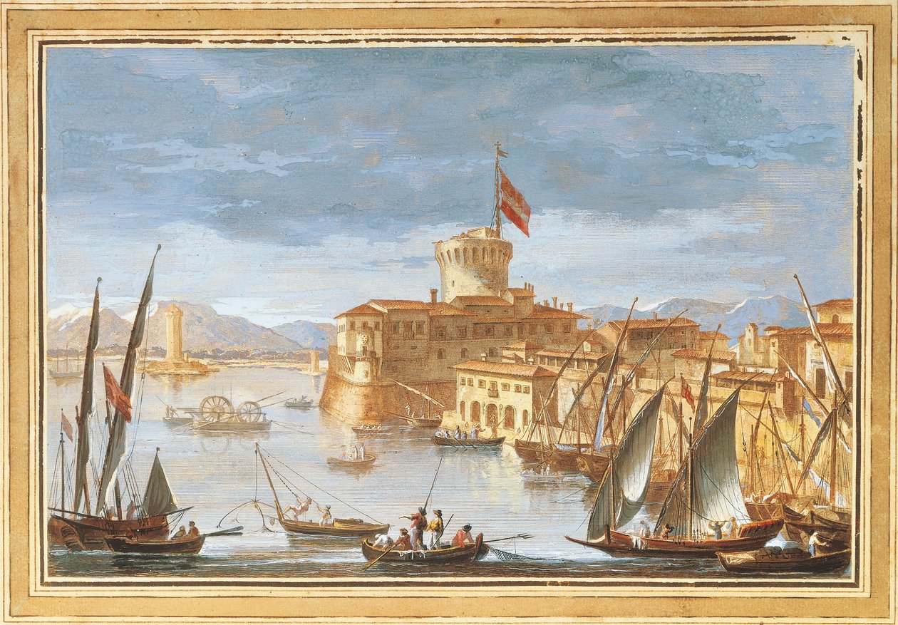 Udsigt over Livorno havn, af Giuseppe Maria Terreni, illustration af Giuseppe Maria Terreni